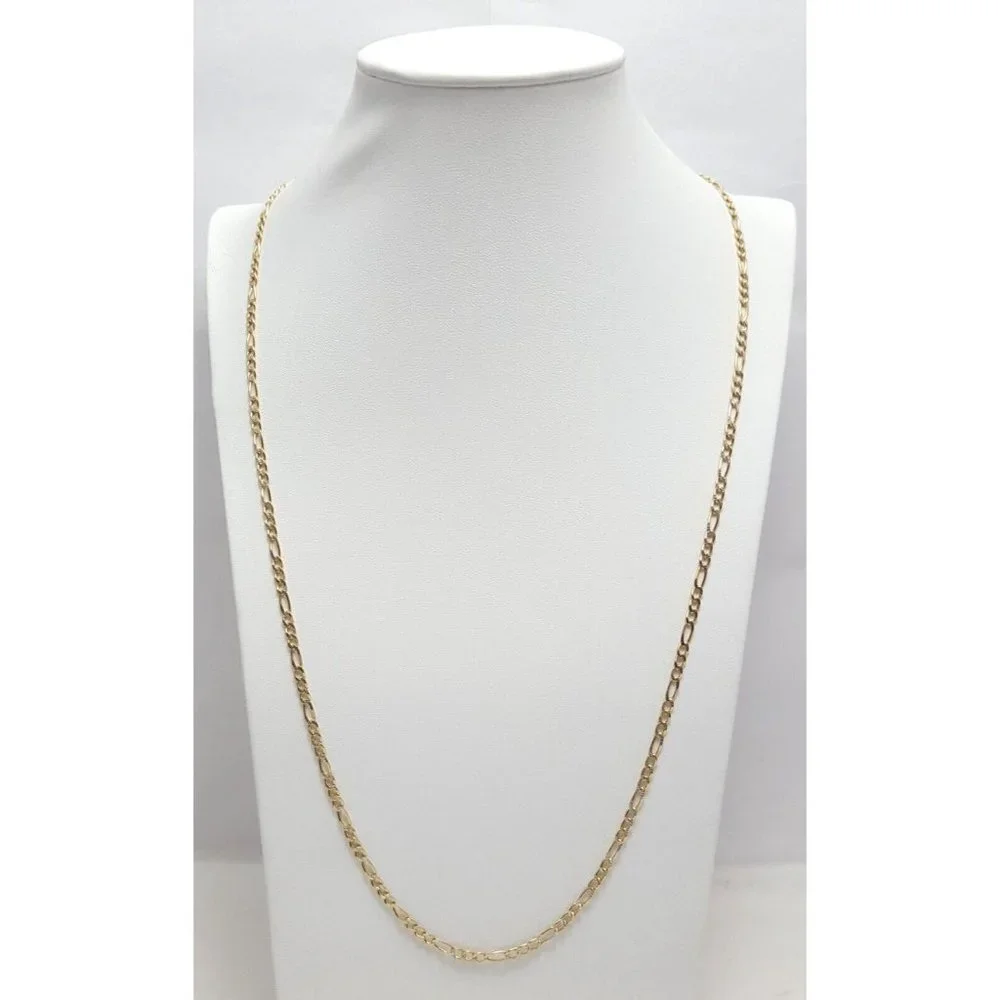 14K Two Tone Multi Color Gold Diamond Cut Figaro Link Chain Necklace 25.25